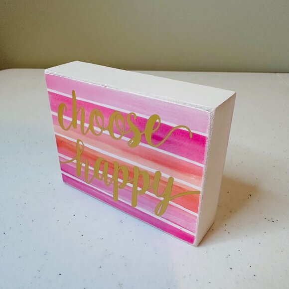 Choose Happy Inspirational Pink & Gold Block Sign Decoration Valentine's Day - Picture 7 of 9